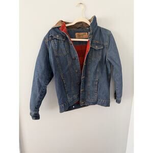 Wrangler Rugged Wear Denim Jacket Men's L Buffalo Plaid Flannel Lined Trucker